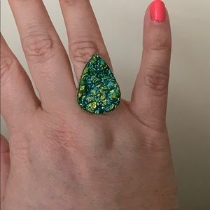 Druzy , Mermaid colored Ring , Sterling Silver